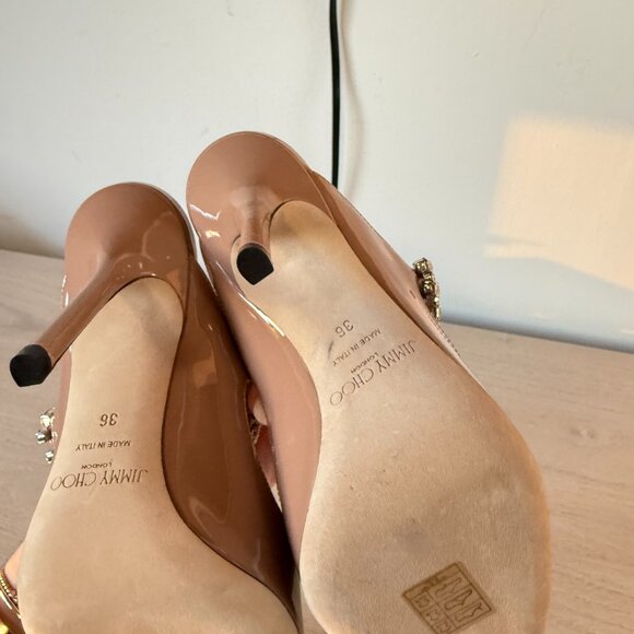 Jimmy Choo Bing 100 Mules Nude Patent Leather Crystal Embellished Pointed Toe - Picture 10 of 11